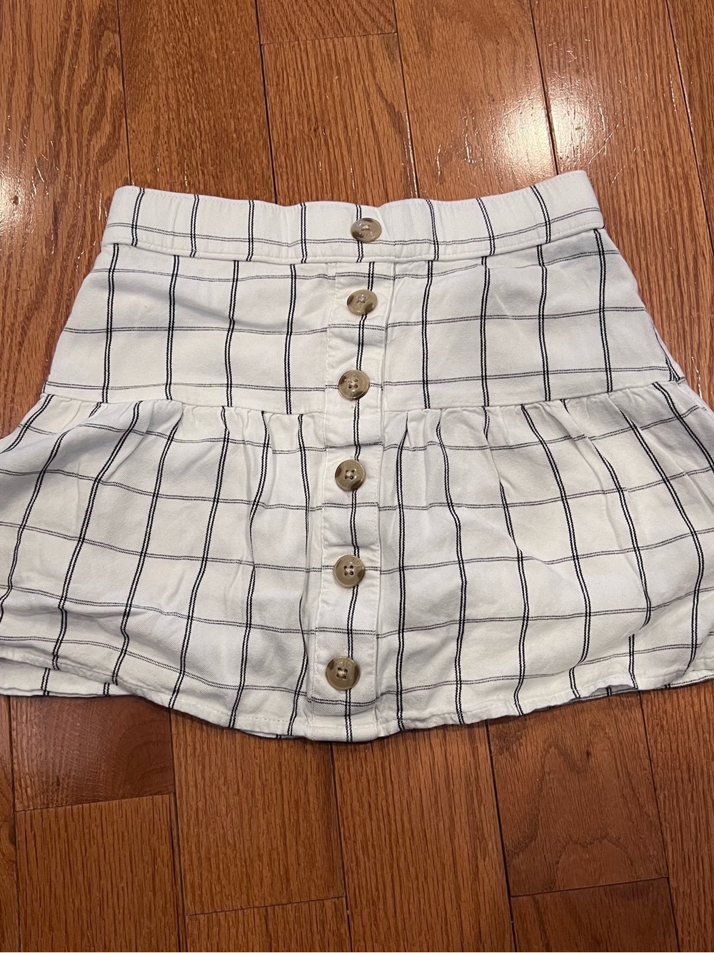ABERCROMBIE KIDS GIRL CHECKED SKIRT FRONT BUTTONS WHITE SIZE 7/8